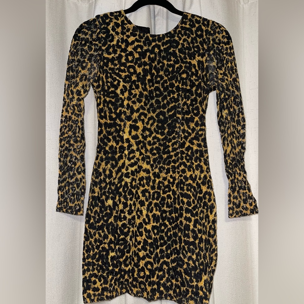 Rodarte Black and Gold Animal Print Long Sleeve Dress